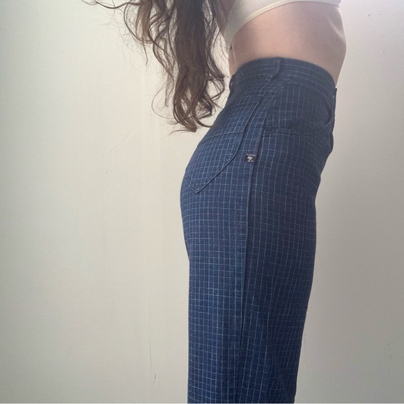 Vintage 1980s highrise pastel grid stitched blue jeans - Picture 2 of 13
